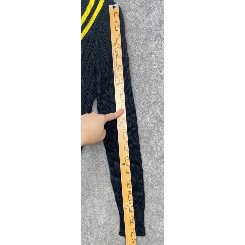 Vintage Ralph Lauren Golf Sweater Womens M Black Yellow Cable Knit V Neck Preppy - Picture 10 of 13
